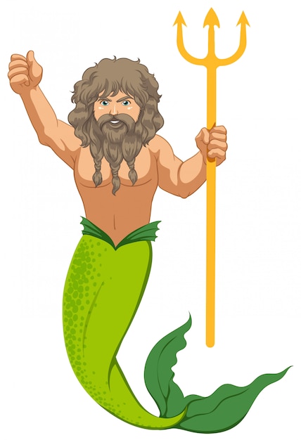 Free vector male mermaid with the trident isolated