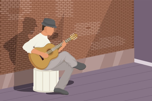 Free Vector male musician playing guitar on the street