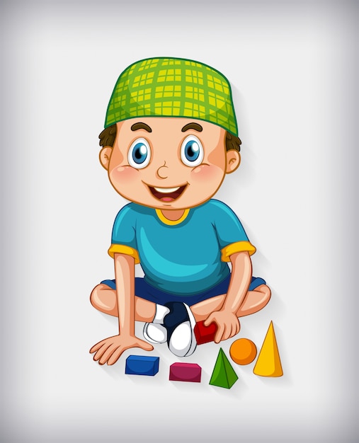 Male muslim cartoon character on colour gradient background