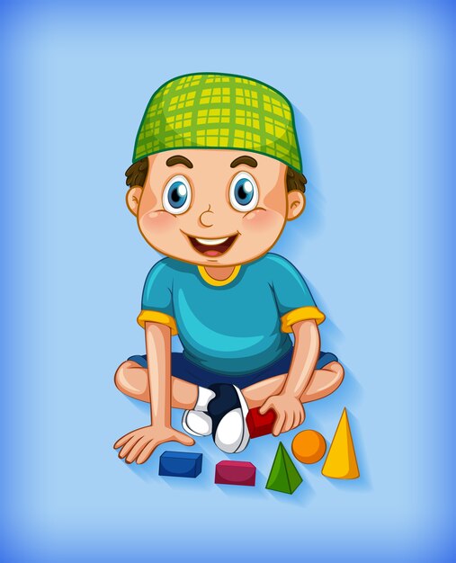 Male muslim cartoon character on colour gradient background