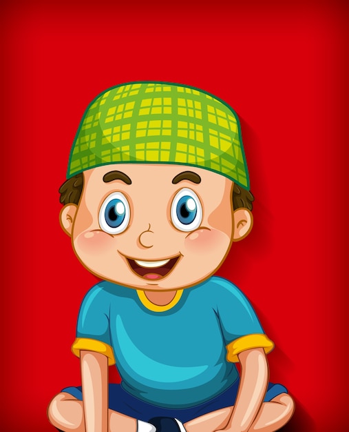 Male muslim cartoon character on colour gradient background