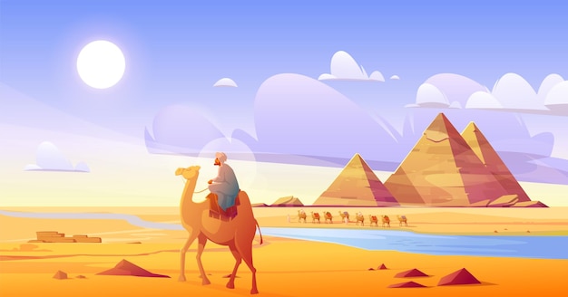 Free Vector male rider on camel in egyptian desert