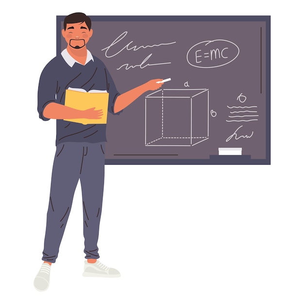 Free vector male teacher with chalkboard