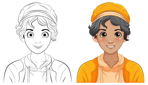 Male teen cartoon wearing hat