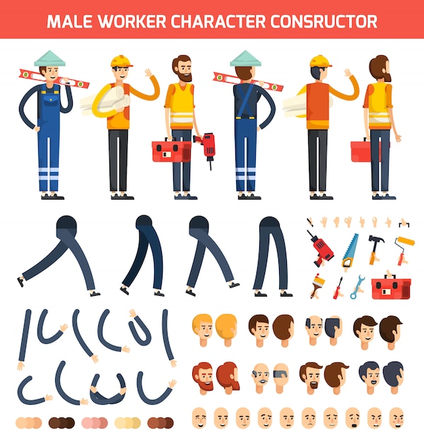 Male Worker Character Constructor Composition