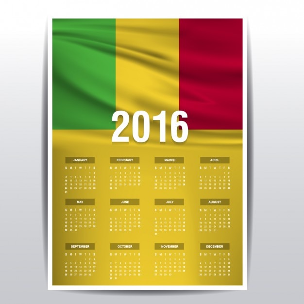 Free Vector mali calendar of 2016