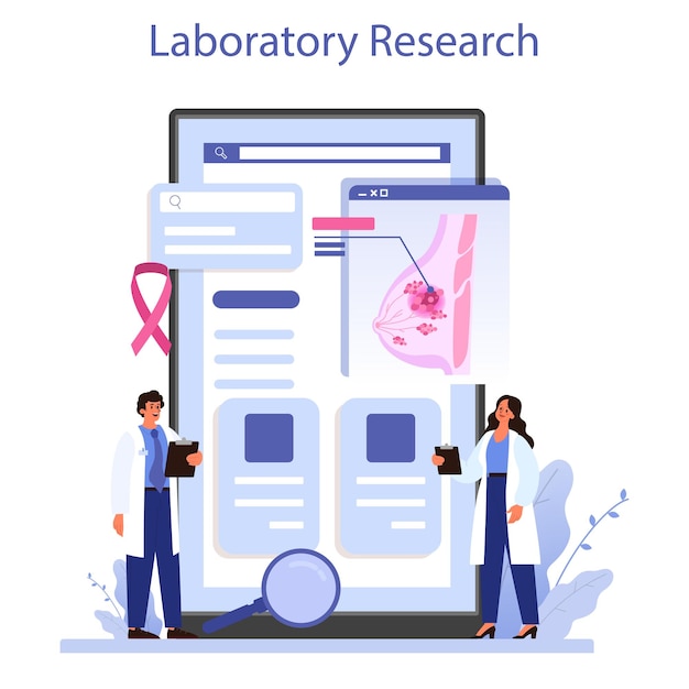 Mammologist online service or platform Consultation with doctor about breast disease Breast screening Laboratory research Vector flat illustration