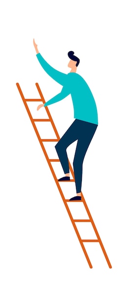 Man climbing wooden ladder, career or education concept