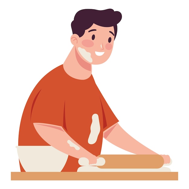 Free Vector man cooking with wooden roll