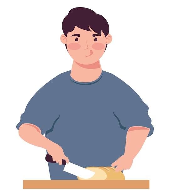 man cutting bread cooking