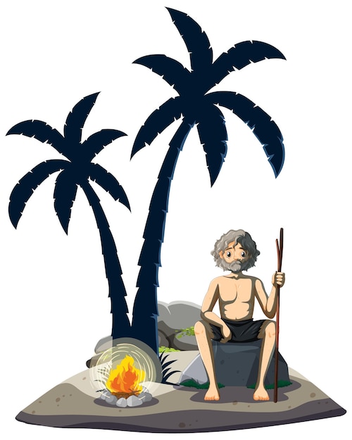 Free Vector a man on deserted island isolated