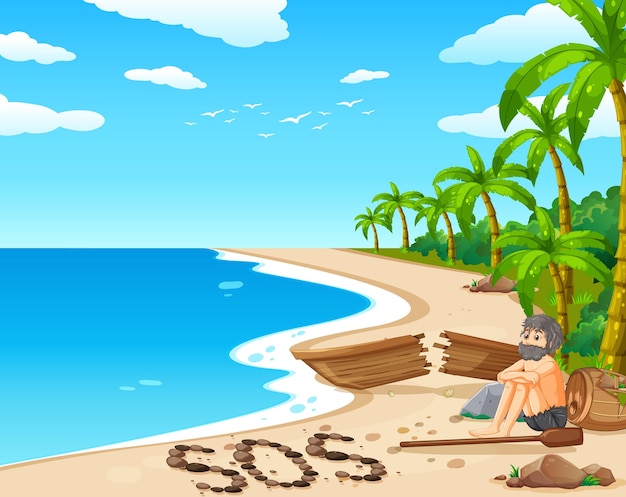 Free Vector a man on deserted island isolated