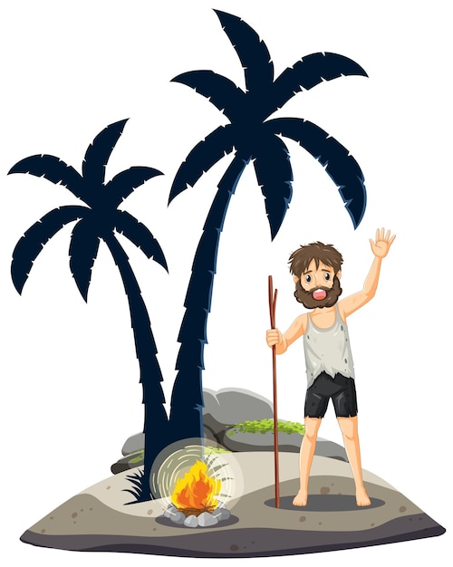 Free Vector a man on deserted island isolated