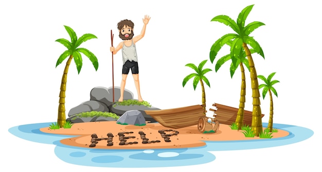 Free Vector a man on deserted island isolated