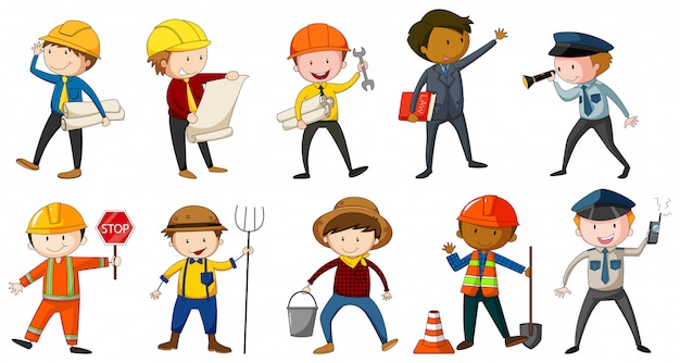 Free Vector man in different costume of occupations