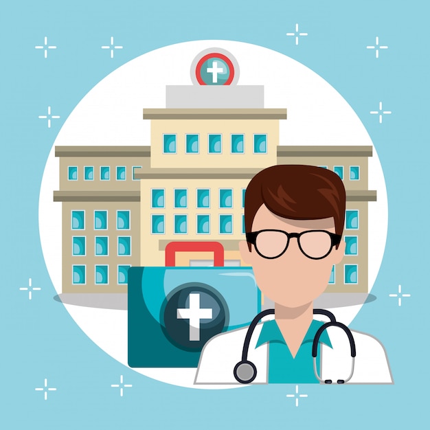 man doctor with medical services icons