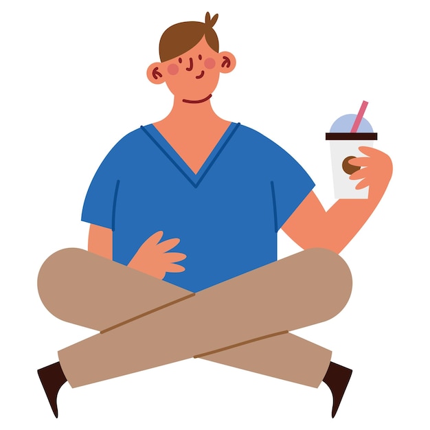 man drinking coffee in eco cup illustration