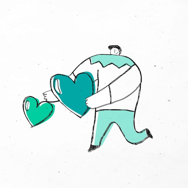 Man giving green hearts  cartoon