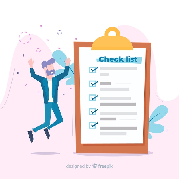 Free Vector man happy checking giant check list background