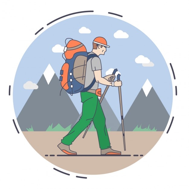 Man hiking flat illustration