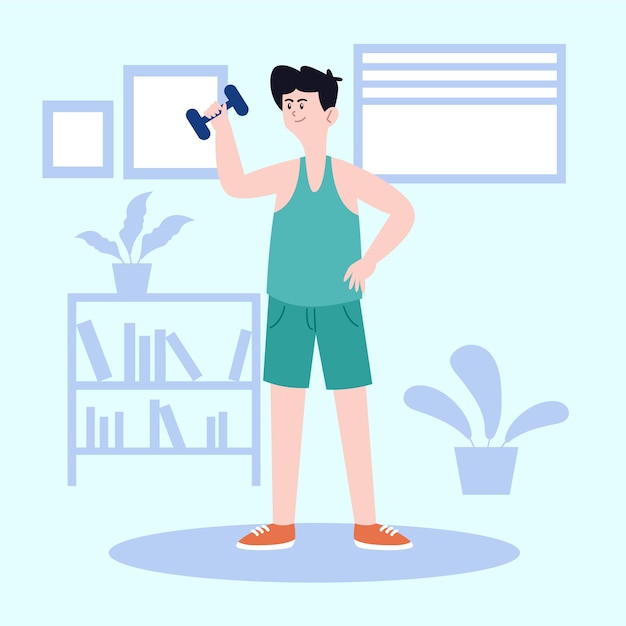 Man holding dumbbells indoors concept