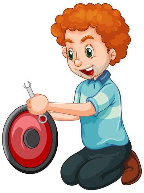 A man holding wrench with wheel