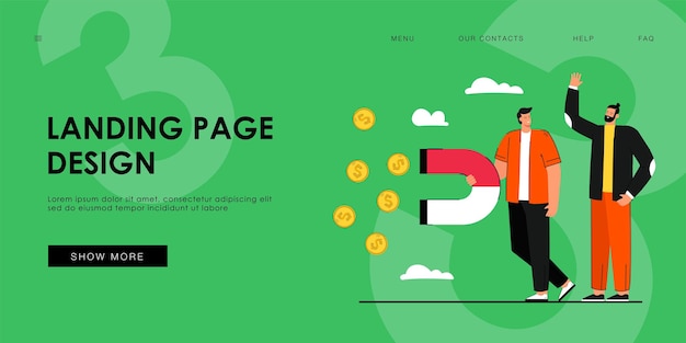 Free Vector man increasing income landing page template