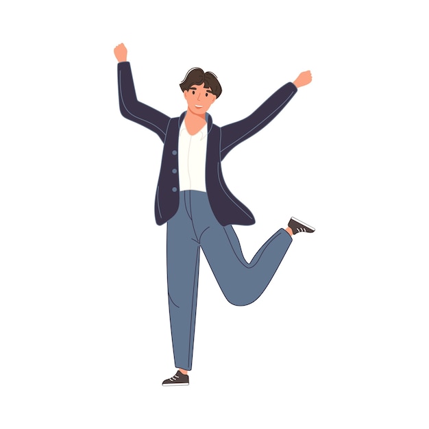 Free Vector man jumping in blazer and jeans