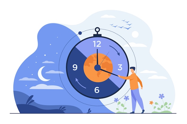 Free Vector man moving clock arrows and managing time.