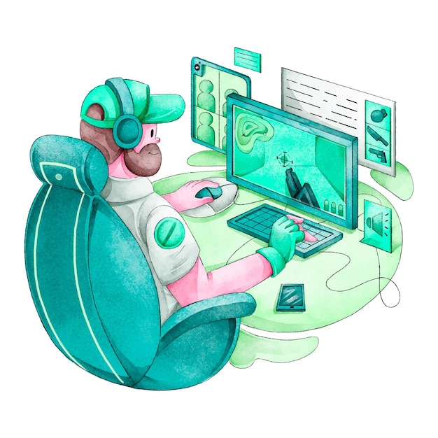 Free Vector man playing online games concept