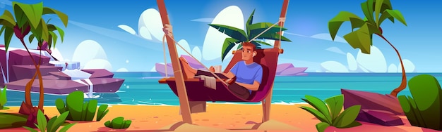 Man relax in hammock on beach vacation vector