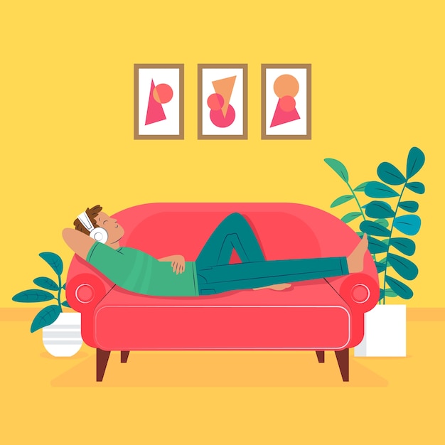 Free vector a man relaxing at home