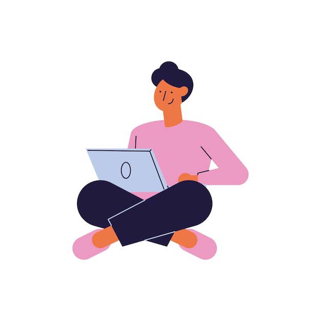 Free vector man seated using laptop