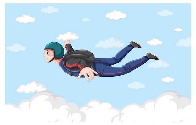 Man skydiving freefall on sky background