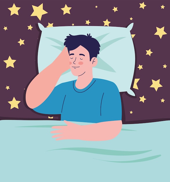 Free Vector man sleeping with stars scene