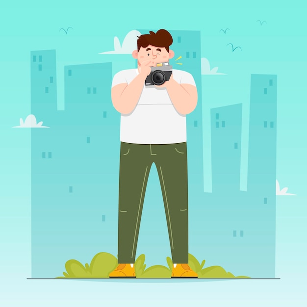 Free Vector man taking photos outdoors