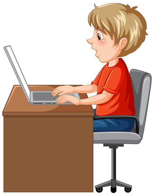 Free Vector a man using laptop cartoon