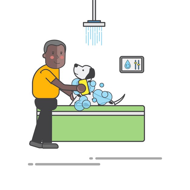 Man washing his dog