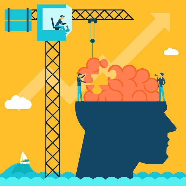 Man with brain puzzle illustration