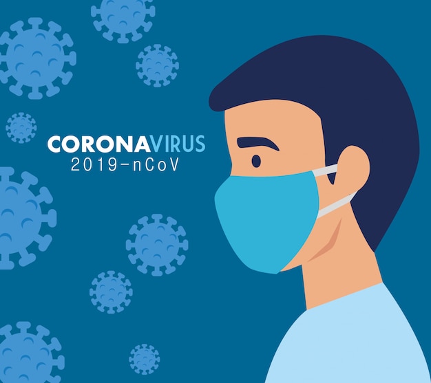 Free Vector man with face mask for coronavirus 2019 ncov 