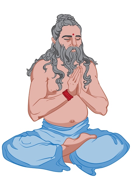 Free Vector man with long gray hair and beard making yoga