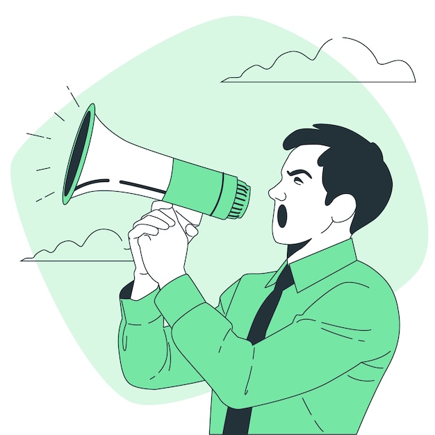 Man with megaphone screaming concept illustration