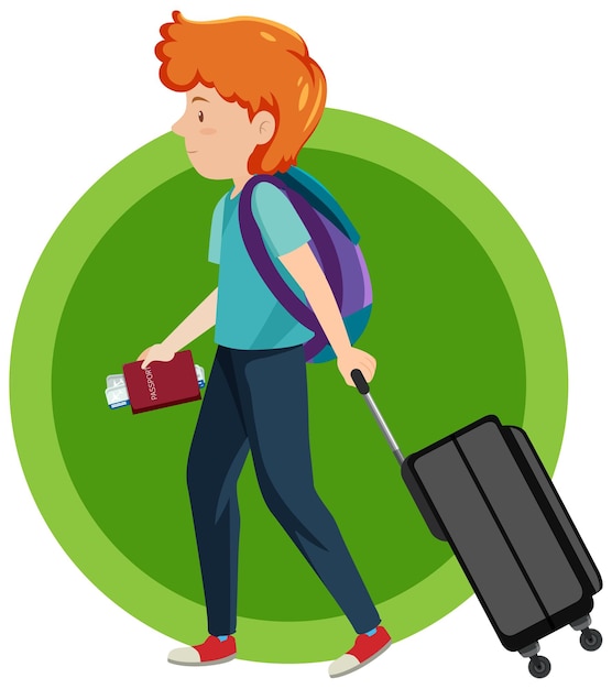 Free Vector man with passport and luggage