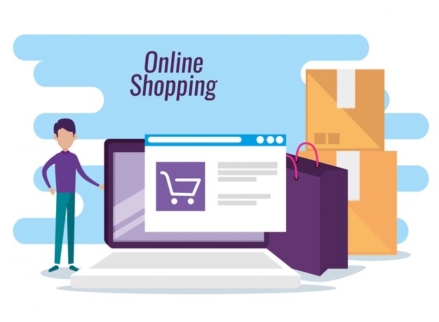 Man with shopping website