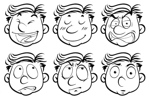 Free vector man with six different facial expressions