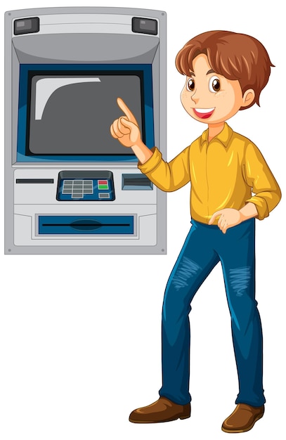 Free Vector a man withdraw money from atm