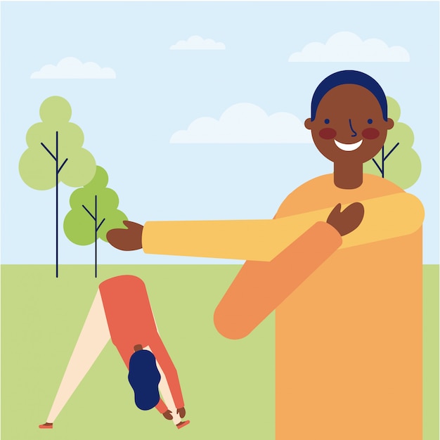 Free Vector man and woman doing exercise outdoor