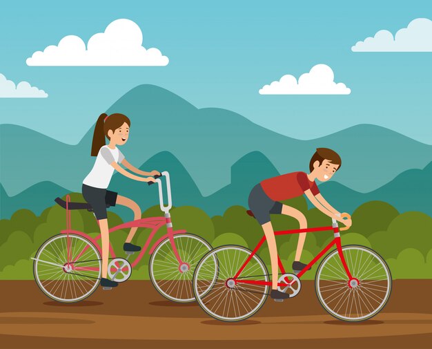 Man and woman friends riding a bicycle