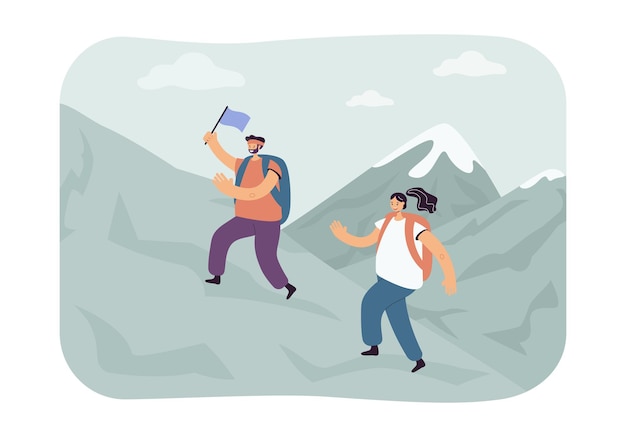 Free Vector man and woman hiking illustration