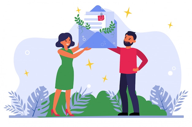 Free vector man and woman receiving grateful letter